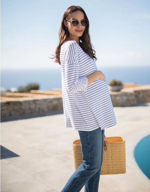 Easy Fit Striped Maternity & Nursing Top Blue
