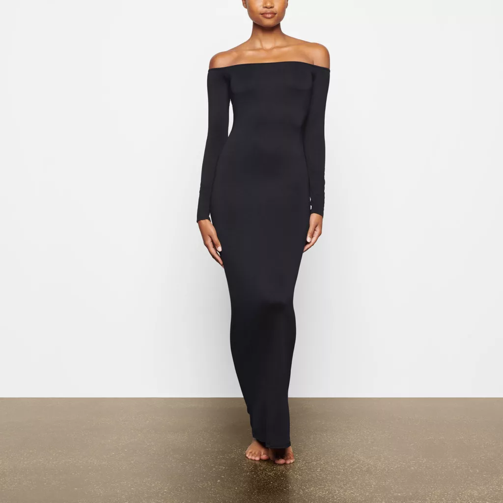 Smooth lounge off the shoulder dress onyx