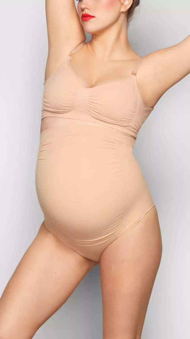 Maternity sculpting high-waisted brief clay