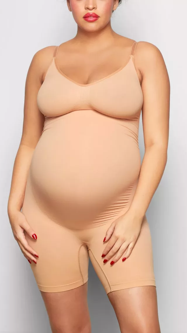 Maternity sculpting bodysuit mid thigh ochre