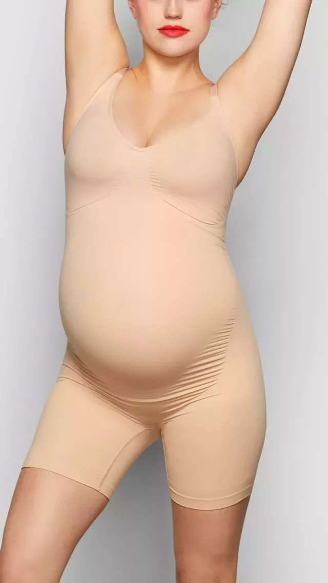 Maternity sculpting bodysuit mid thigh clay