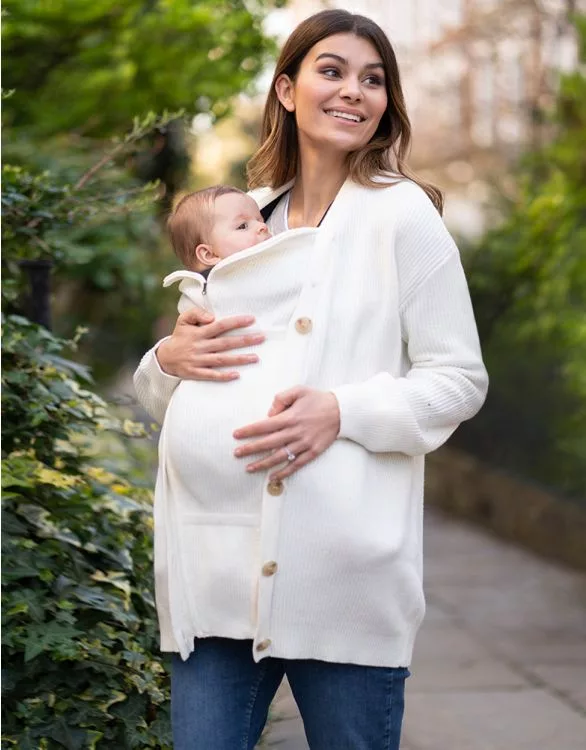 Cream Rib Knit Maternity to Babywearing Cardigan Ecru
