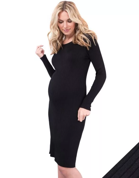 Ultra-Soft Ribbed Knit Maternity Dress Black