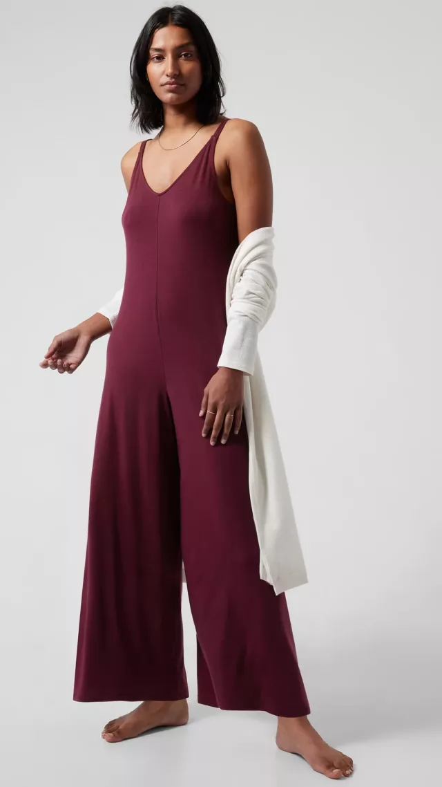 Nighttime Bliss Sleep V Neck Romper Deep Burgundy