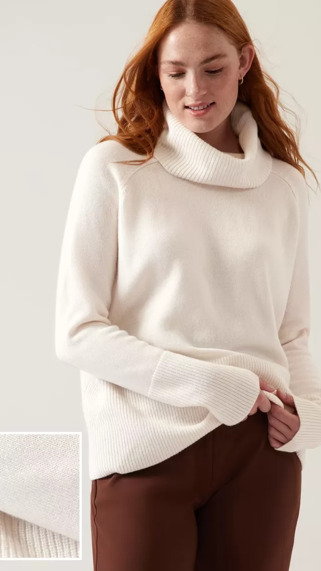 Athleta Women's Alpine Wool-Cashmere Turtleneck Sweater Magnolia White
