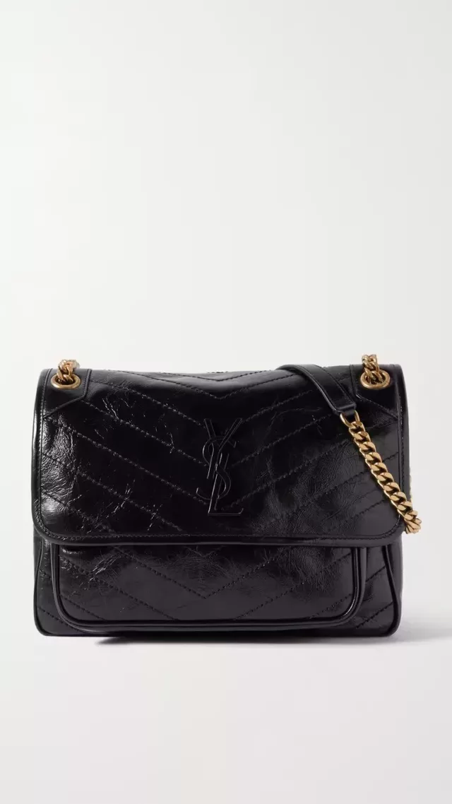 Niki baby medium quilted crinkled-leather shoulder bag Black