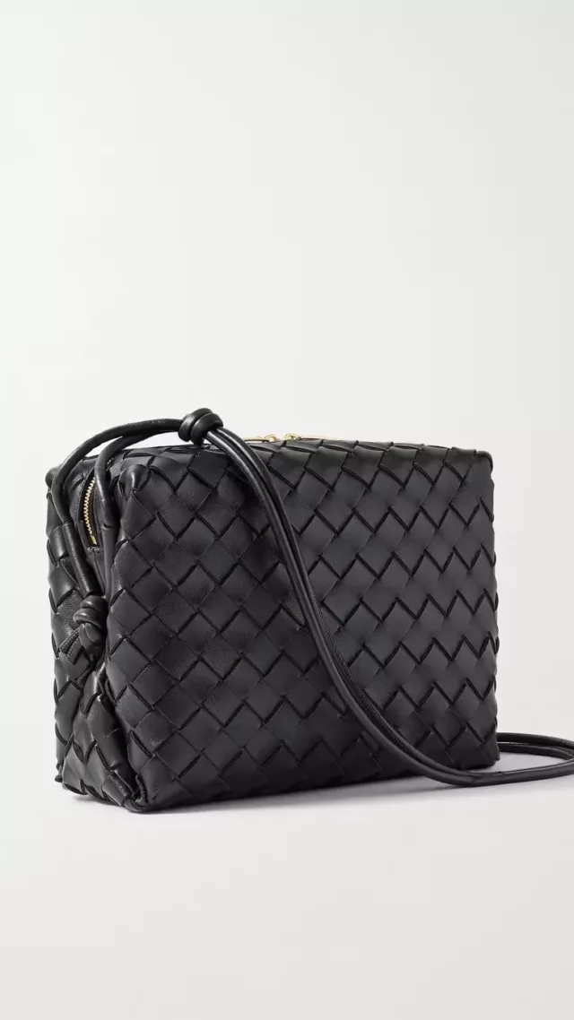 Loop small intrecciato leather shoulder bag Black