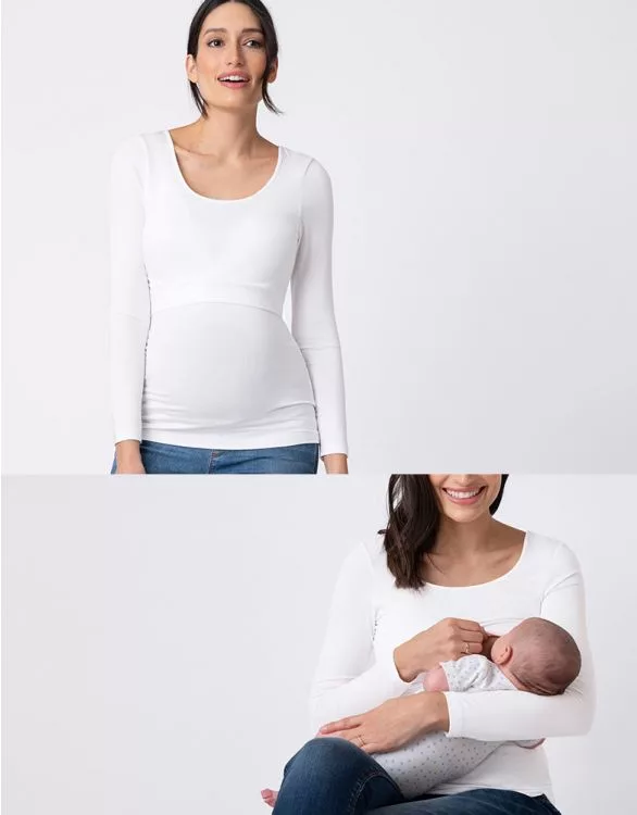 Long Sleeved White Maternity & Nursing Top
