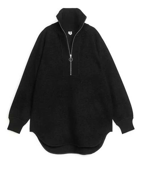 Boiled wool half-zip sweatshirt Black