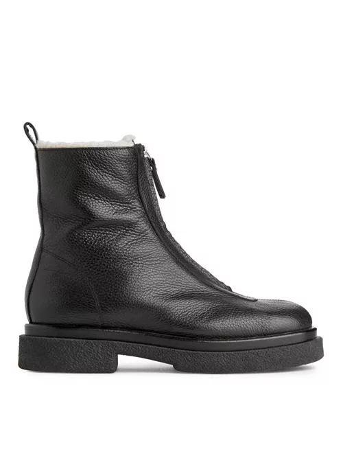 Faux fur leather boots Black