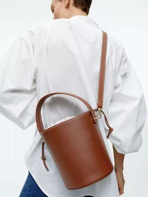 Small leather bucket bag Brown