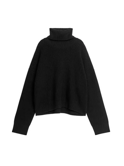 Wool cashmere roll-neck jumper Black