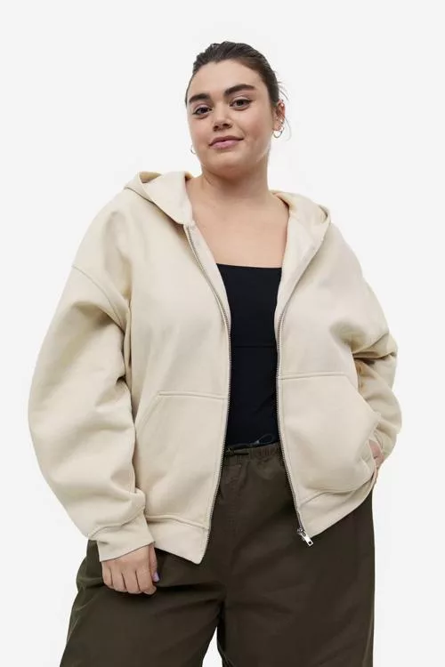 H&m+ oversized hooded jacket Beige