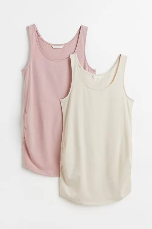 Mama 2-pack cotton tank tops Light pink/cream