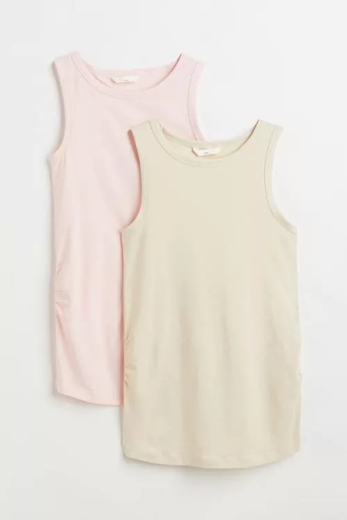 Mama 2-pack cotton tank tops Light pink/light beige