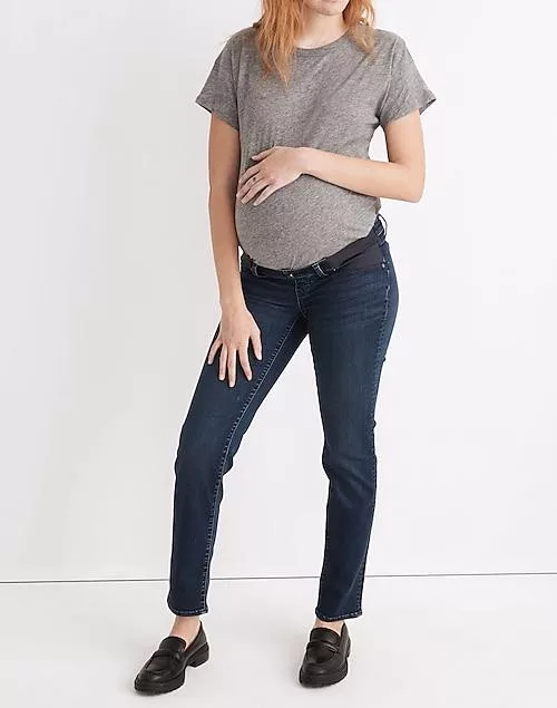 Maternity side-panel stovepipe jeans in dahill wash