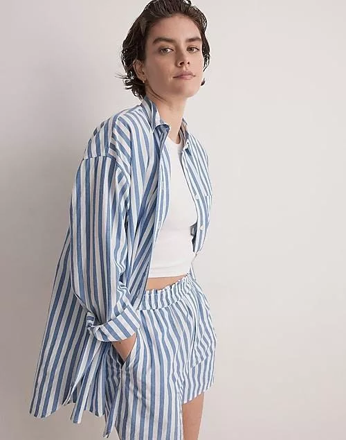 The signature poplin oversized shirt in springy stripe Blue