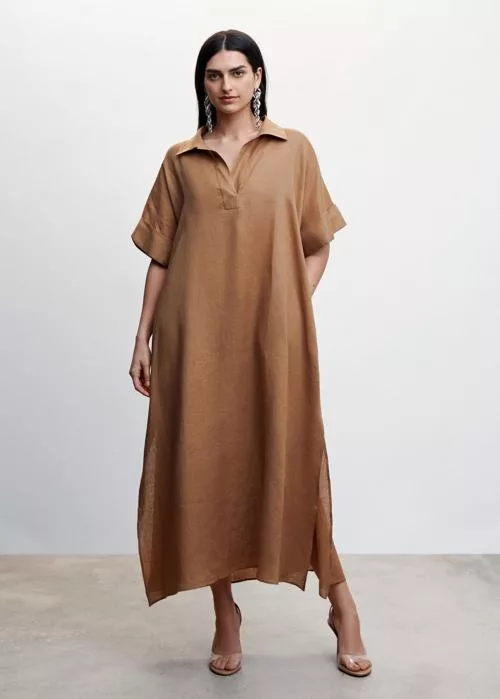 Linen-blend shirt dress Medium Brown