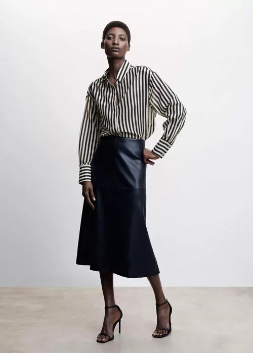 Striped cotton oversized shirt Black