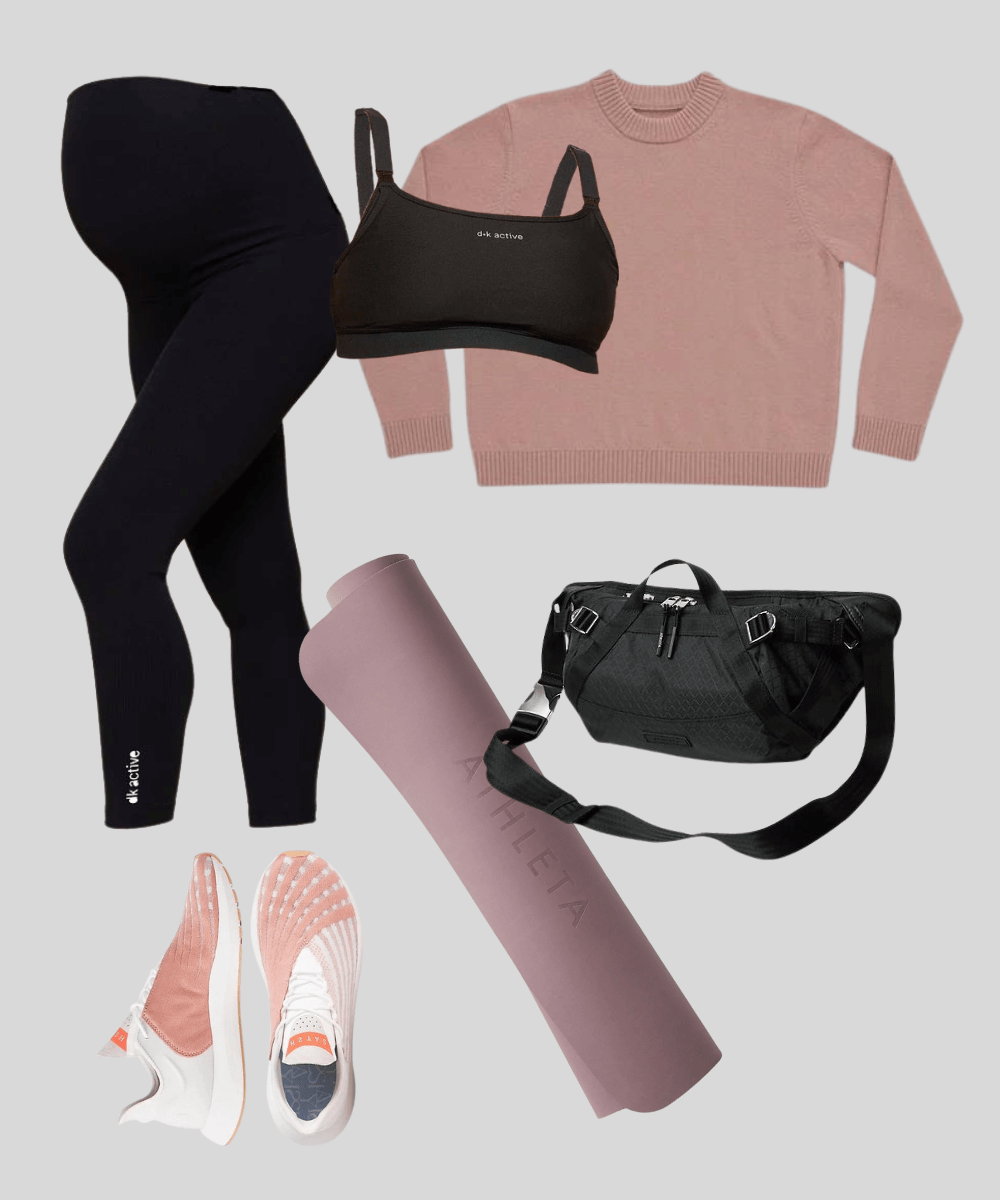 Cover Image for Your fave pilates outfit | black maternity leggings | crop top | dusty rose sweater
