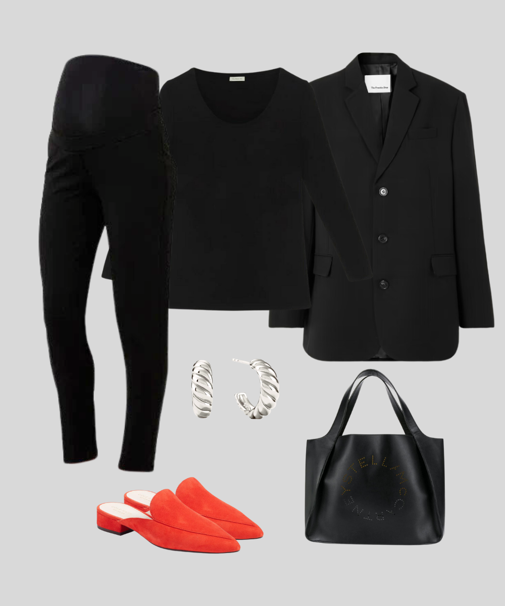 Cover Image for Classic maternity black pants | Black top & blazer | Red shoes | Stella Mccartney Tote Bag