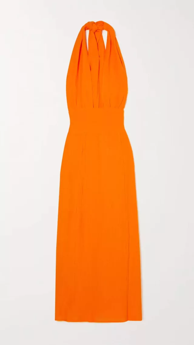 Tropiques convertible crinkled linen-blend maxi dress Orange