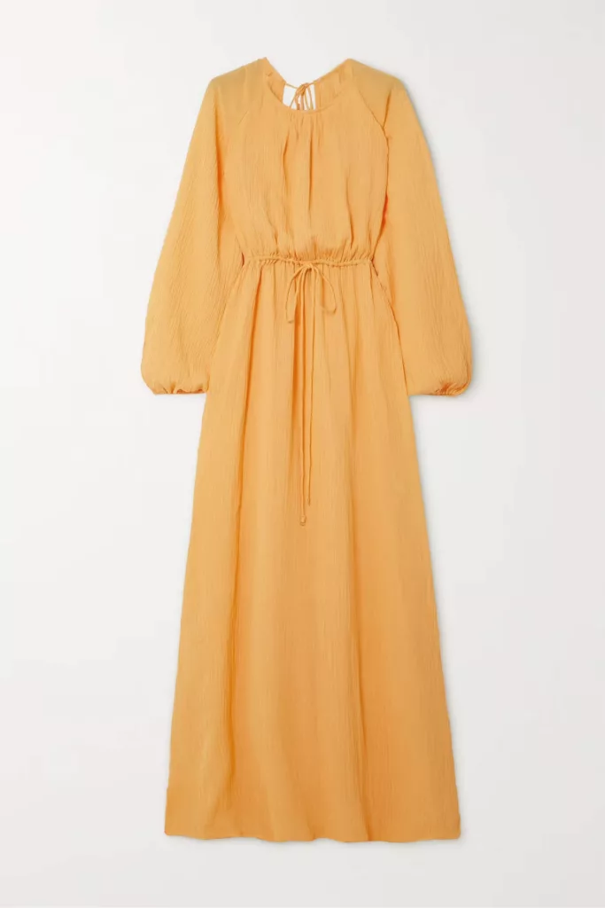 Rosalie tie-detailed crinkled linen-blend gauze maxi dress Orange