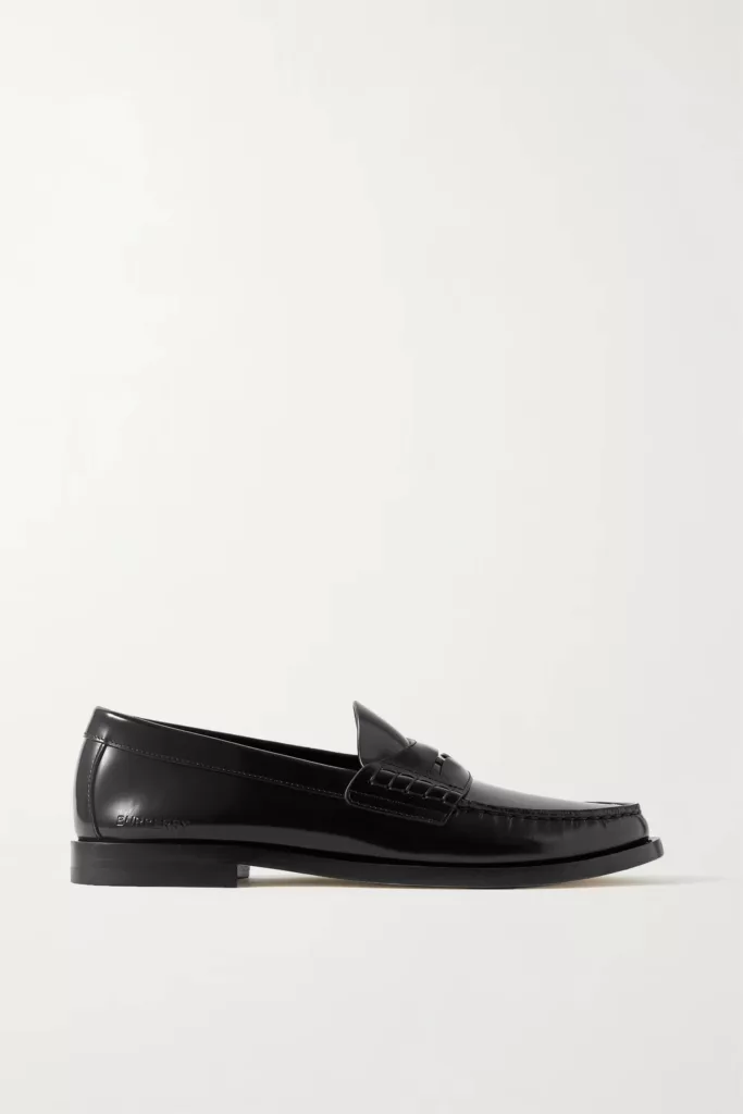 Embellished glossed-leather loafers Black