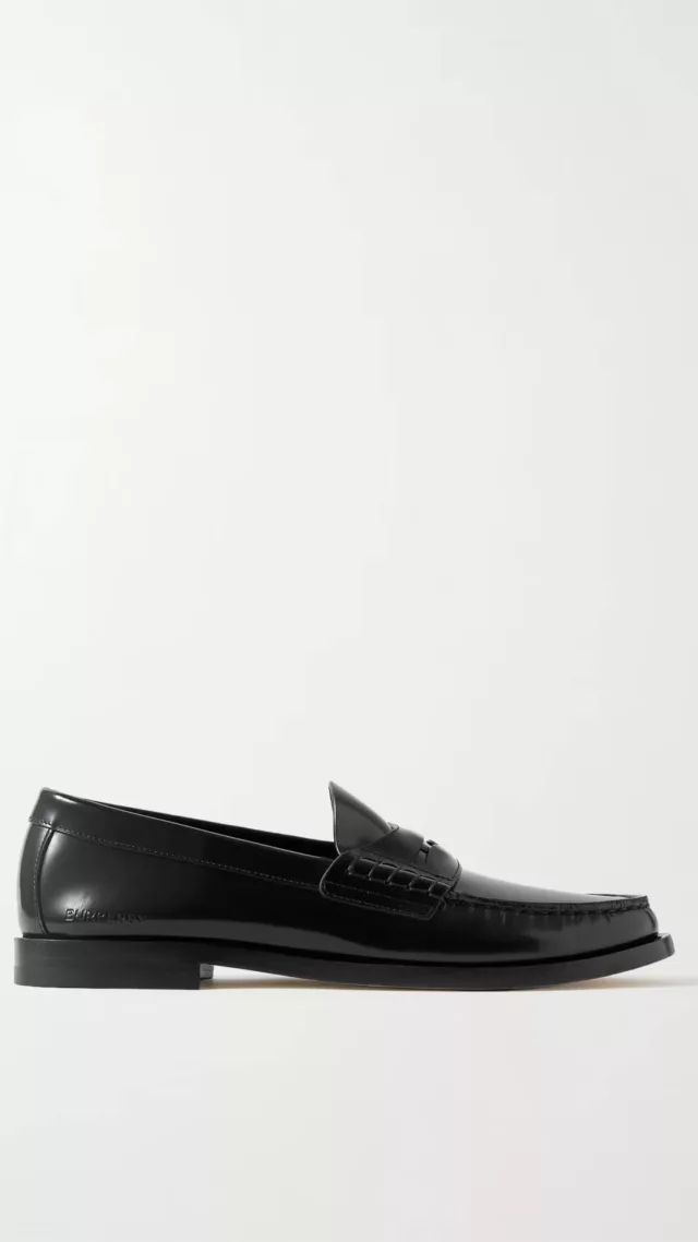 Embellished glossed-leather loafers Black