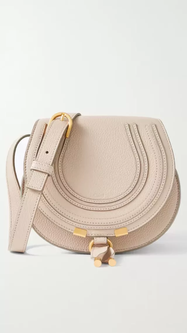Marcie mini textured-leather shoulder bag Beige