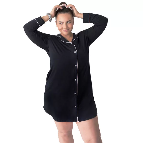 Clea bamboo classic long sleeve sleep shirt Black