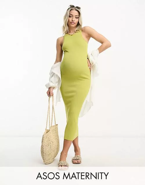Asos design maternity knitted racer midi dress in green