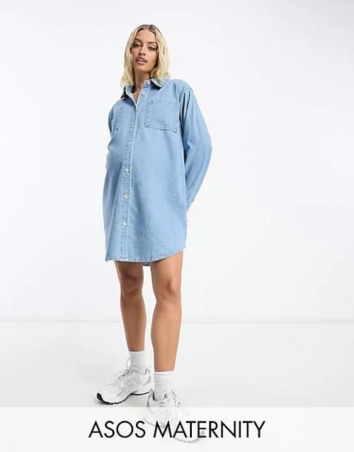 Asos design maternity oversized shirt dress in light blue