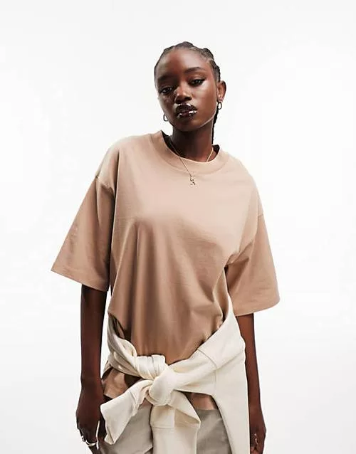 Asos design oversized heavyweight t-shirt with side splits in natural