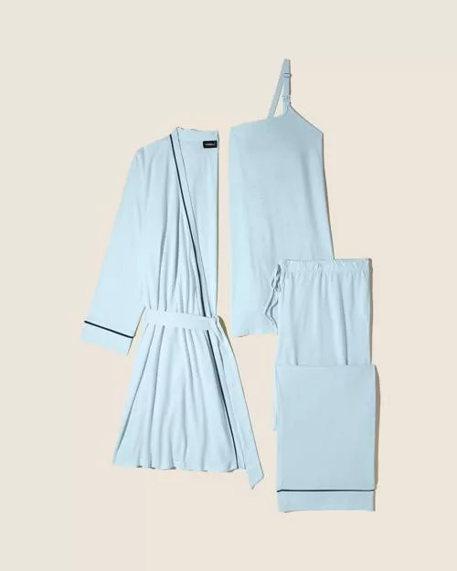 Bella nursing 3 piece pajama set with robe Aasmani Blue/Navy Blue