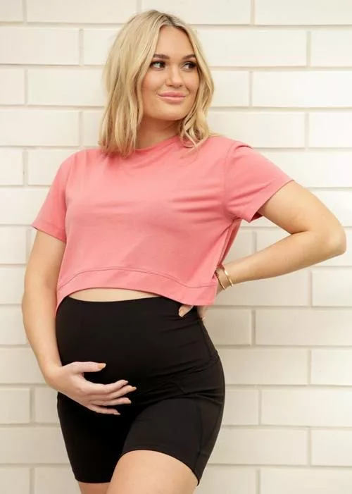 Lj Maternity Cropped Bump Active Tee Quartz Pink