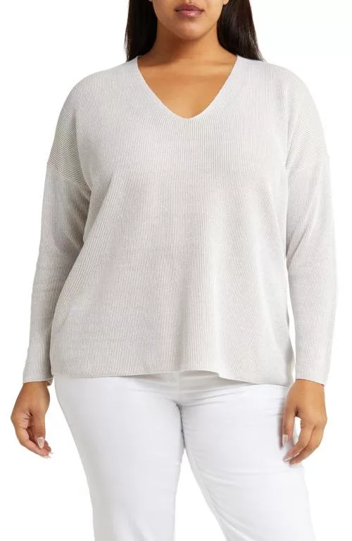 Linen Blend V-Neck Sweater Natural