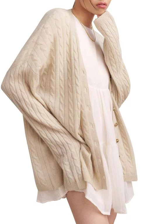 Oversize Cable Knit Cashmere Cardigan None