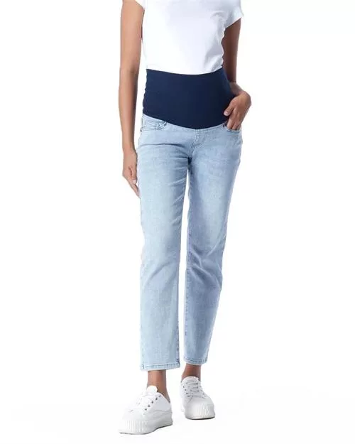 Overbelly Slim Straight Jeans Light Wash