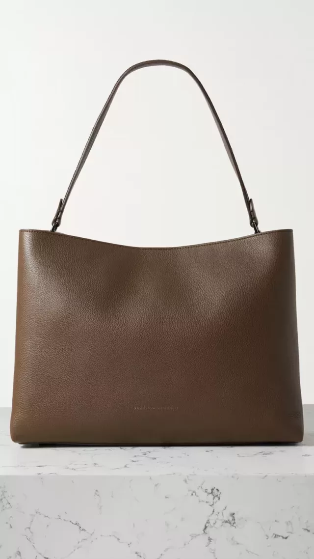 Textured-Leather Tote Brown