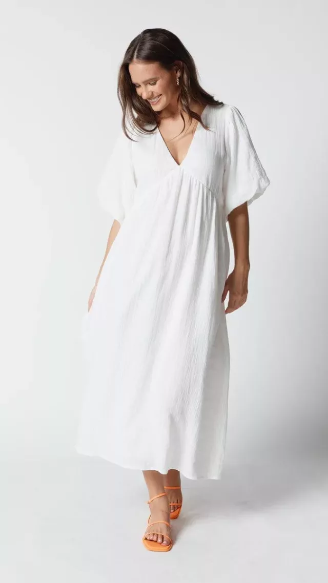 Amalfi babydoll midi dress - white