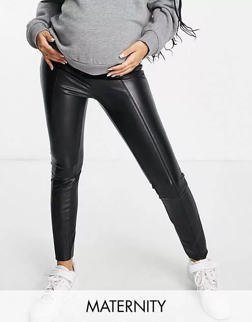 Topshop maternity faux leather skinny pants in black