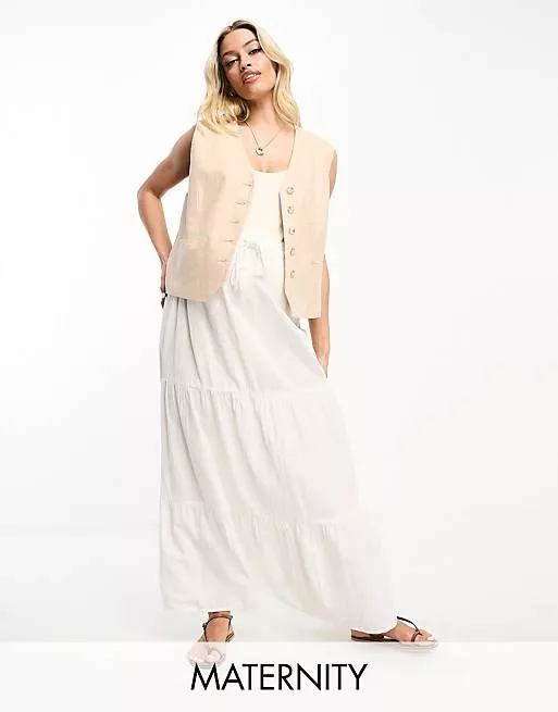 Vero moda maternity maxi skirt with tie waist in white