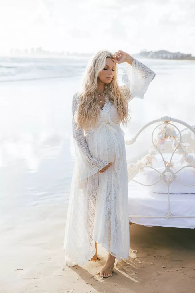 Lace dress for pregnancy photoshoot