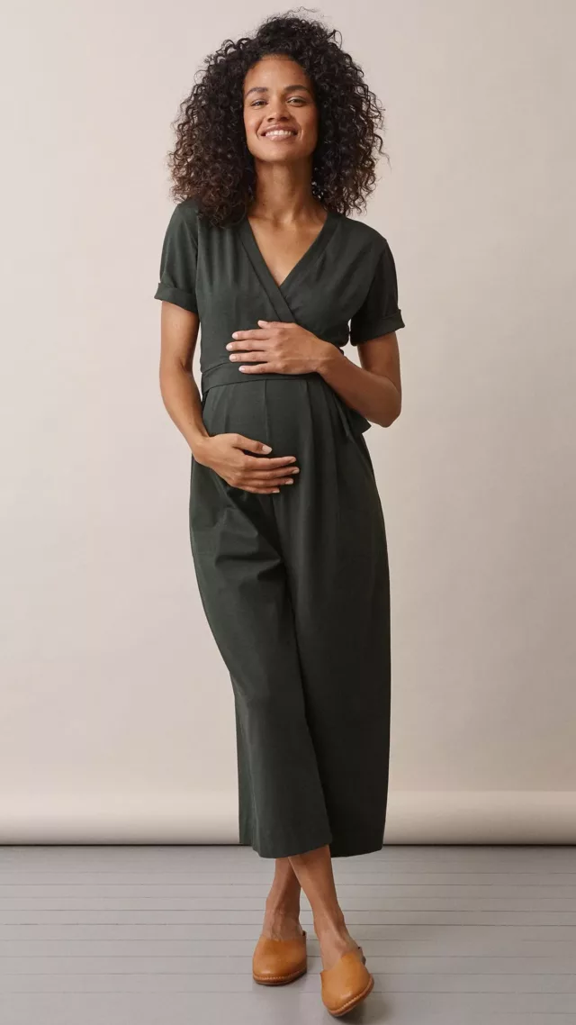 Maternity Jumpsuit With Nursing Access Deep Green