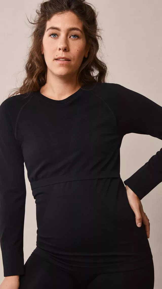 Maternity Sports Top With Nursing Access Black