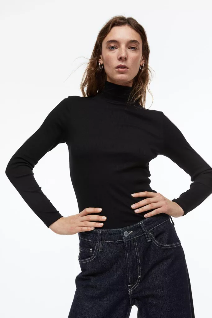 Rib Turtleneck Top Black