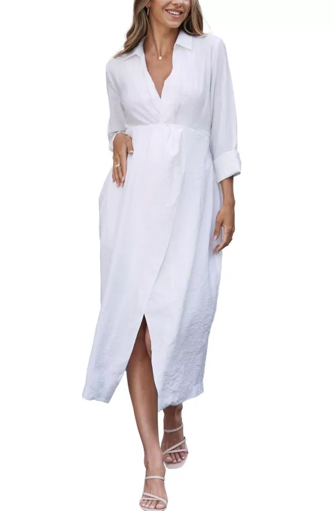 Camille Maternity/Nursing Shirtdress White