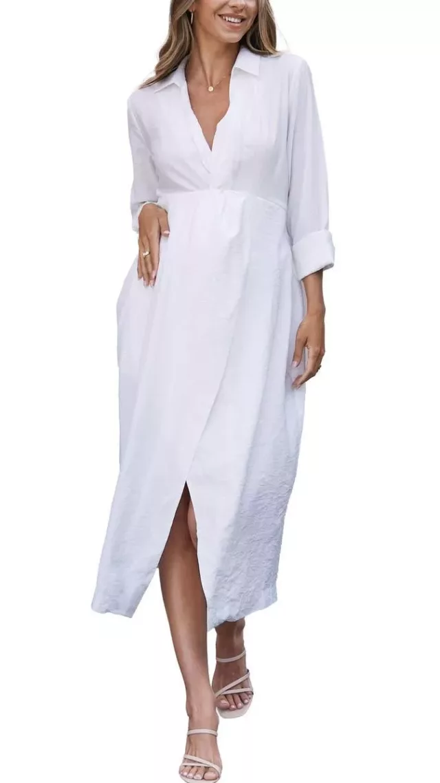 Camille Maternity/Nursing Shirtdress White