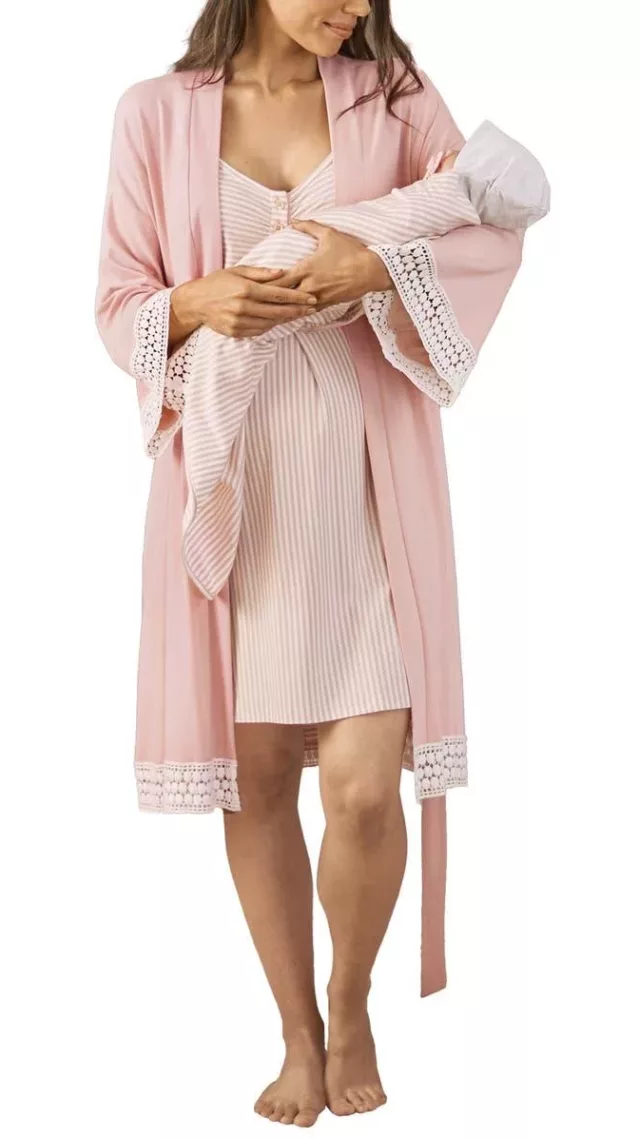 Hospital Pack Nursing Nightgown, Robe & Baby Wrap Pink